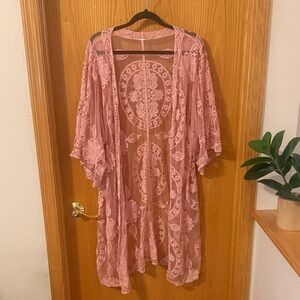 Sheer Lace Kimono Cardigan - Dusty Rose